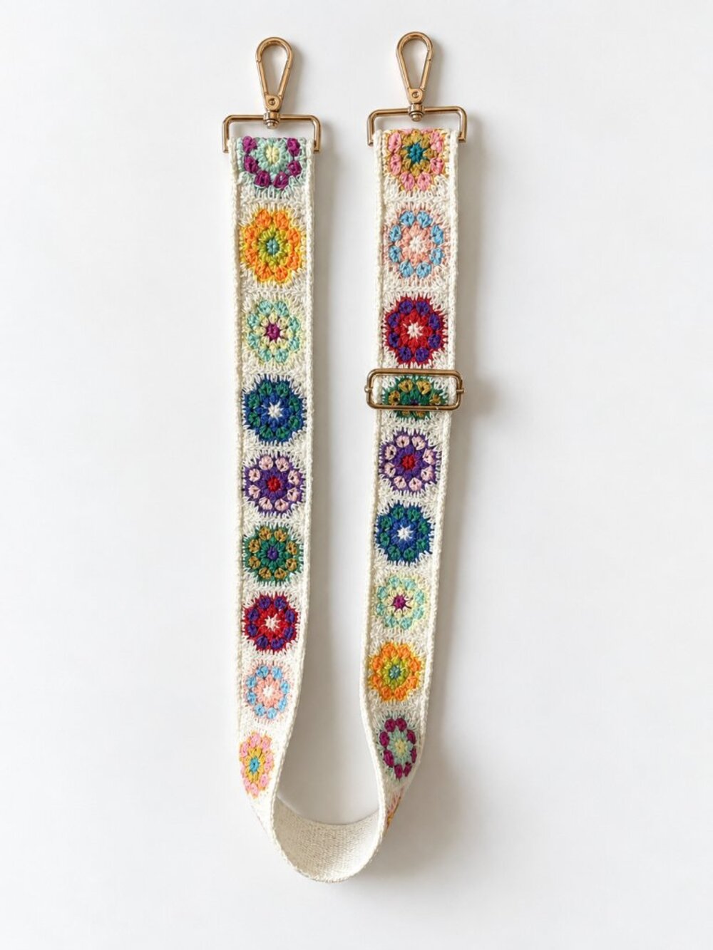 Floral Crochet Purse Strap Adjustable Crossbody Replacement Ivory Multicolor Boh